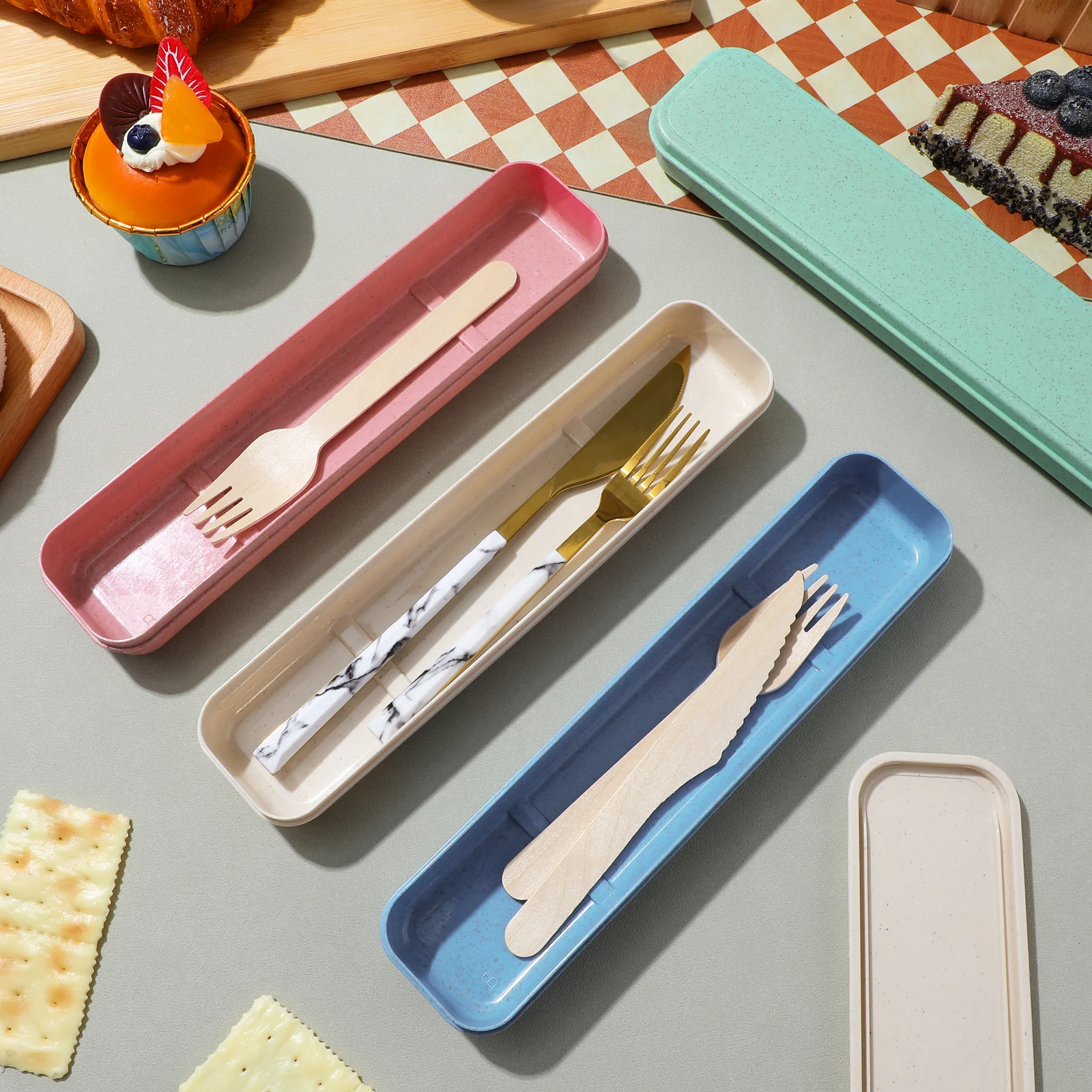 

4pcs Portable Tableware Storage Box Premium Pp Material Dustproof Travel Utensils Cutlery Case For Fork Spoon Chopsticks Home