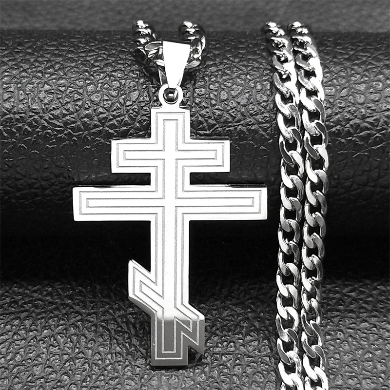 Russia Orthodox Cross Pendant Necklace for Women Men Stainless Steel Gold Color Christian Crucifix Chain Jewelry N8449S06