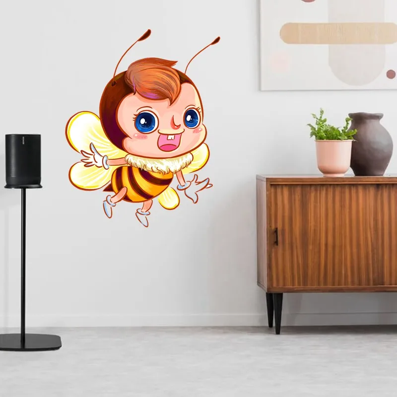 Tri koshki RC076 Cartoon Cute Little Flying Bee Child Wall Sticker Waterproof Decal Home Decoration Kids Room Door Toile Kitchen
