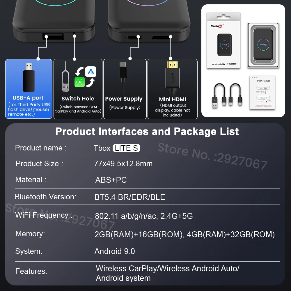 2025 CarlinKit Android TV Box Lite S لسيارة OEM CarPlay اللاسلكية ومحول Android Auto HD مخرج HDMI صندوق بث WiFi مزدوج