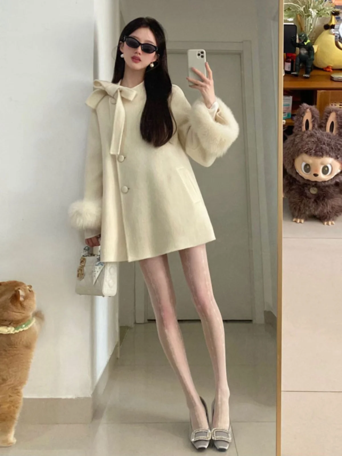 Korean Sle Liuyang Qianjin Poncho Double-sided Duffle Coat Women Small Autumn and Winter High Sense Super Nice Woolen Jacket