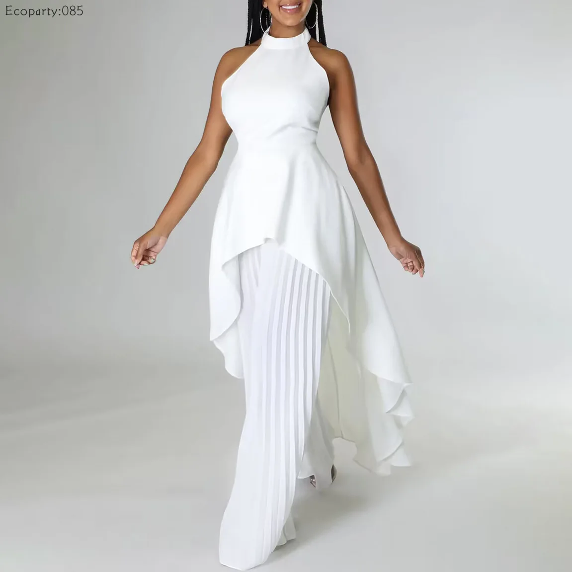 Elegant Women 2pcs Set Outfit Sexy Backless Top Hundred Pleated Wide Leg Pants Trousers Suit Summer Demeanor Office Ladies Suit