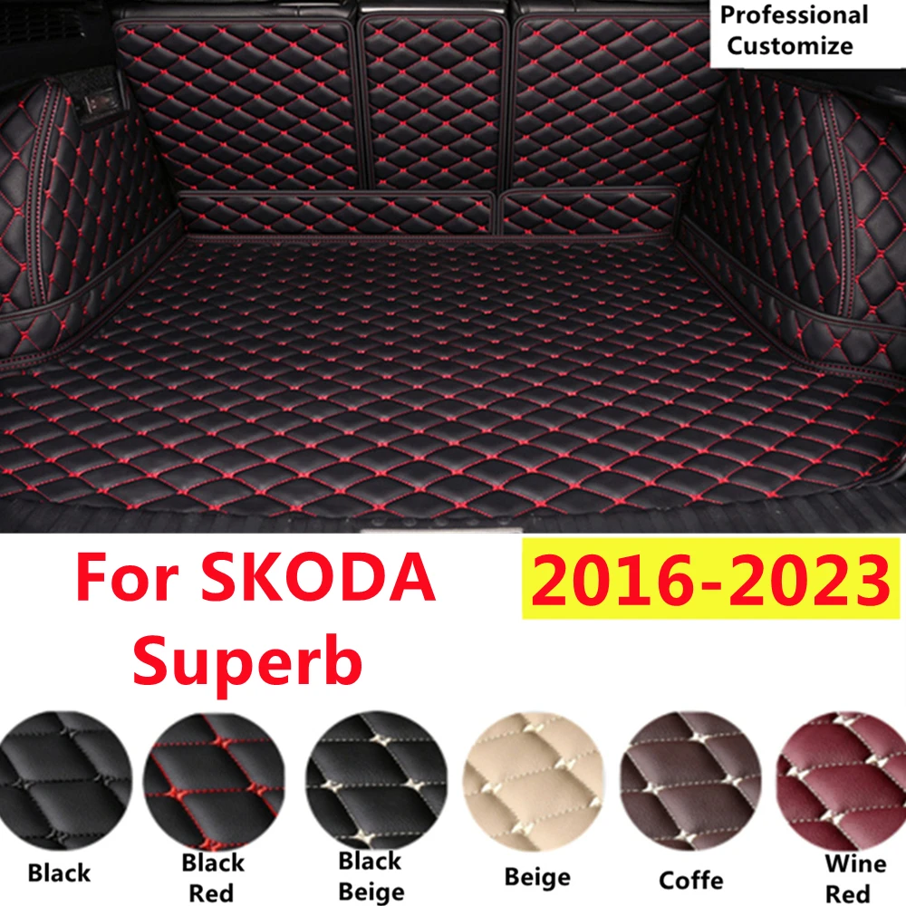 

SJ Full Set XPE Leather Custom Fit For SKODA Superb 2023 2022 2021-2016 Fittings Car Trunk Mat Tail Boot Tray Liner Rear Cargo