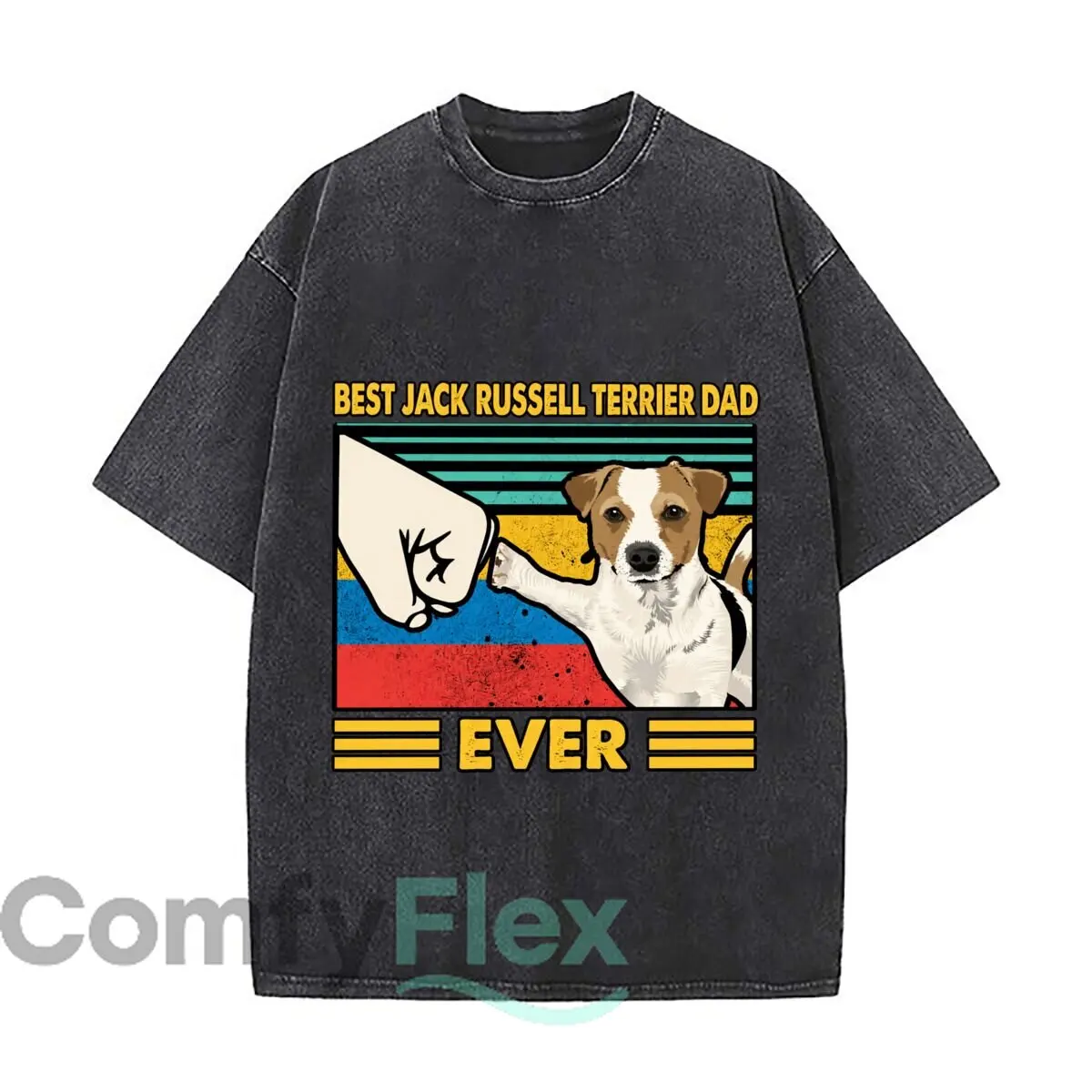 Best Jack Russell Terrier Dad Ever Fist Bump Dog Distressed Faded Baggy Streetwear Tops for Park Hangouts