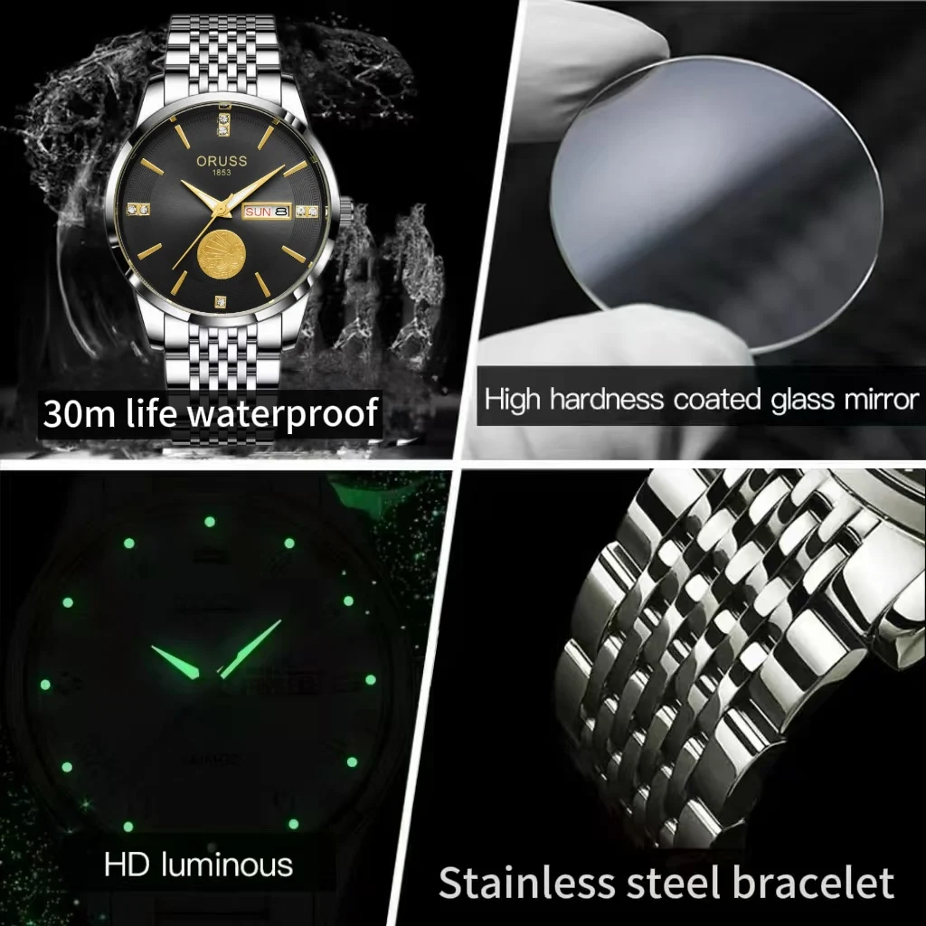 ORUSS Original luxe Quartz montre lumineuse montre pour hommes pour hommes mode montres en acier inoxydable étanche NewF reexpédition