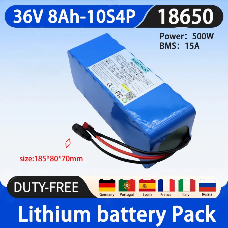 

36V 8Ah 18650 lithium battery pack 10S4P 8000mAh 42V 2A charging built-in 15A BMS power tool, spare battery+charger