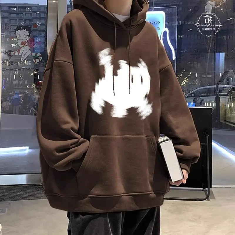 Silver fox velvet pure cotton hooded sweatshirt popular winter thickened Hong Kong style loose and versatile couple jacket trend