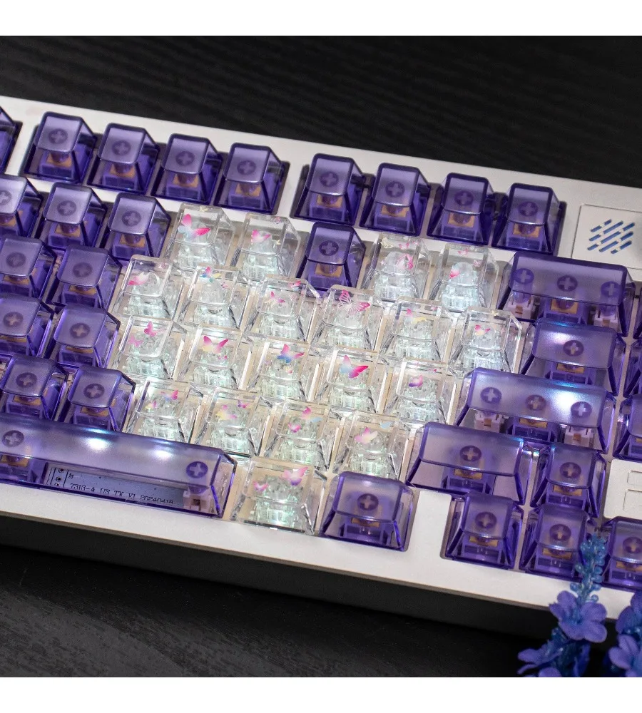 Twilight Butterfly Purple Fog Clear Mechanical Keyboard Keycap Love PC Pad Printing Customization Original Wooting
