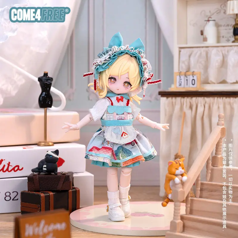 

COME4FREE Cute Small House Pattern BJD Doll Clothes Set Dress Apron Hat Daily Style Outfit For OB11 1/12 Mini Ball Jointed Dolls