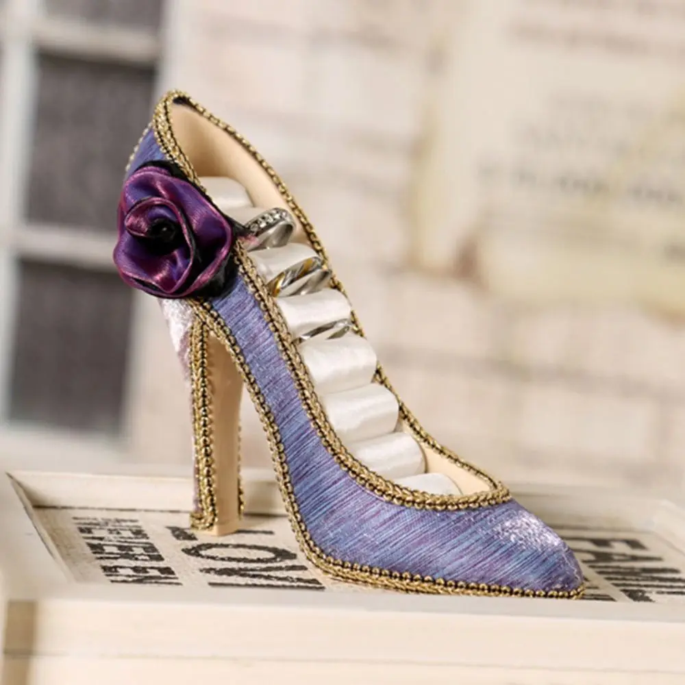 

High-heeled Shoes Velvet Ring Display Stand Luxury Elegant Earrings Stand Holder Display Flower Ribbon