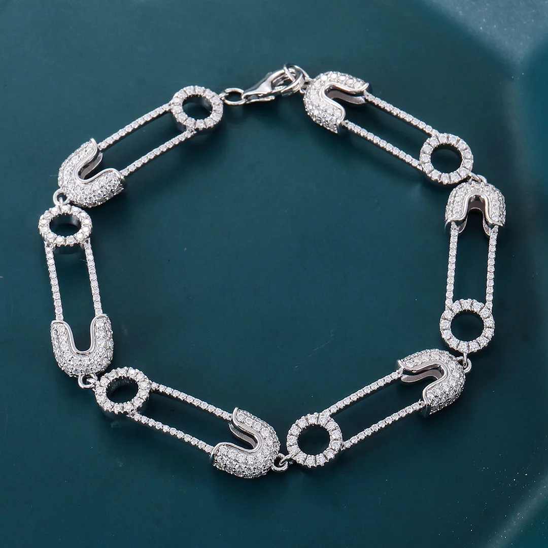 Provence Moissanite Paper Clip Chain for Women Round Cut 7.5 Inch K Gold Paper Clip Bracelets Cuban Chain Bracelet