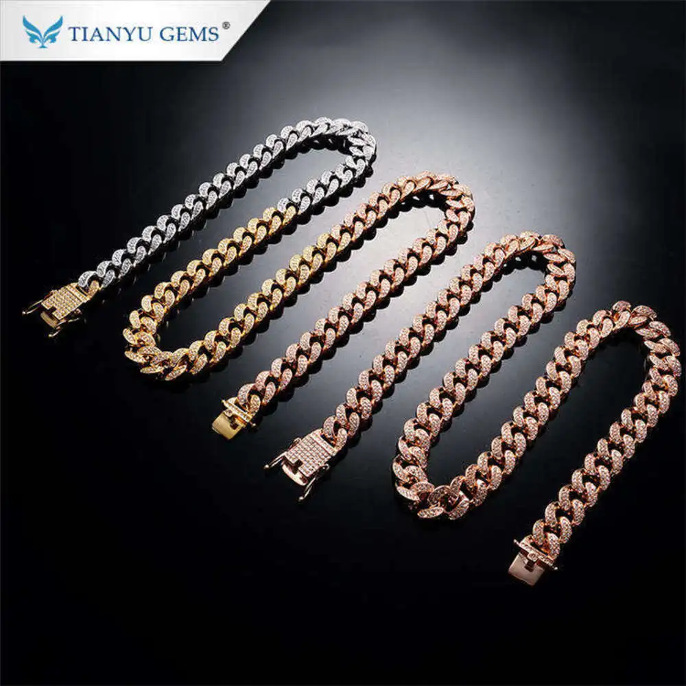 Luxury Tianyu Gems Ice Out Jewelry Chain Hip Hop Moissanite Diamonds Customized Cuban Link 14k 18k Pure Gold Chains Necklace.