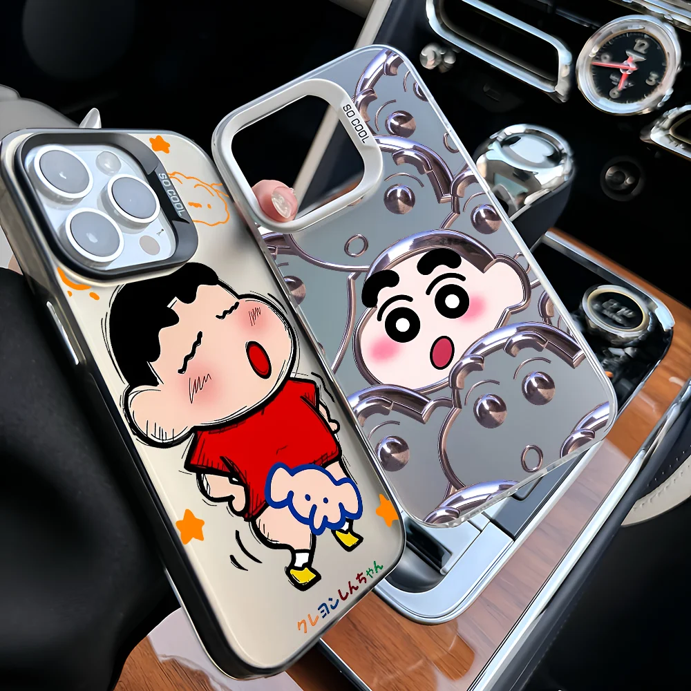 Funda de teléfono MINISO C-Crayon S-ShinChan IMD Color carcasa plateada para IPhone 16 15 14 13 12 11 Pro Max Plus