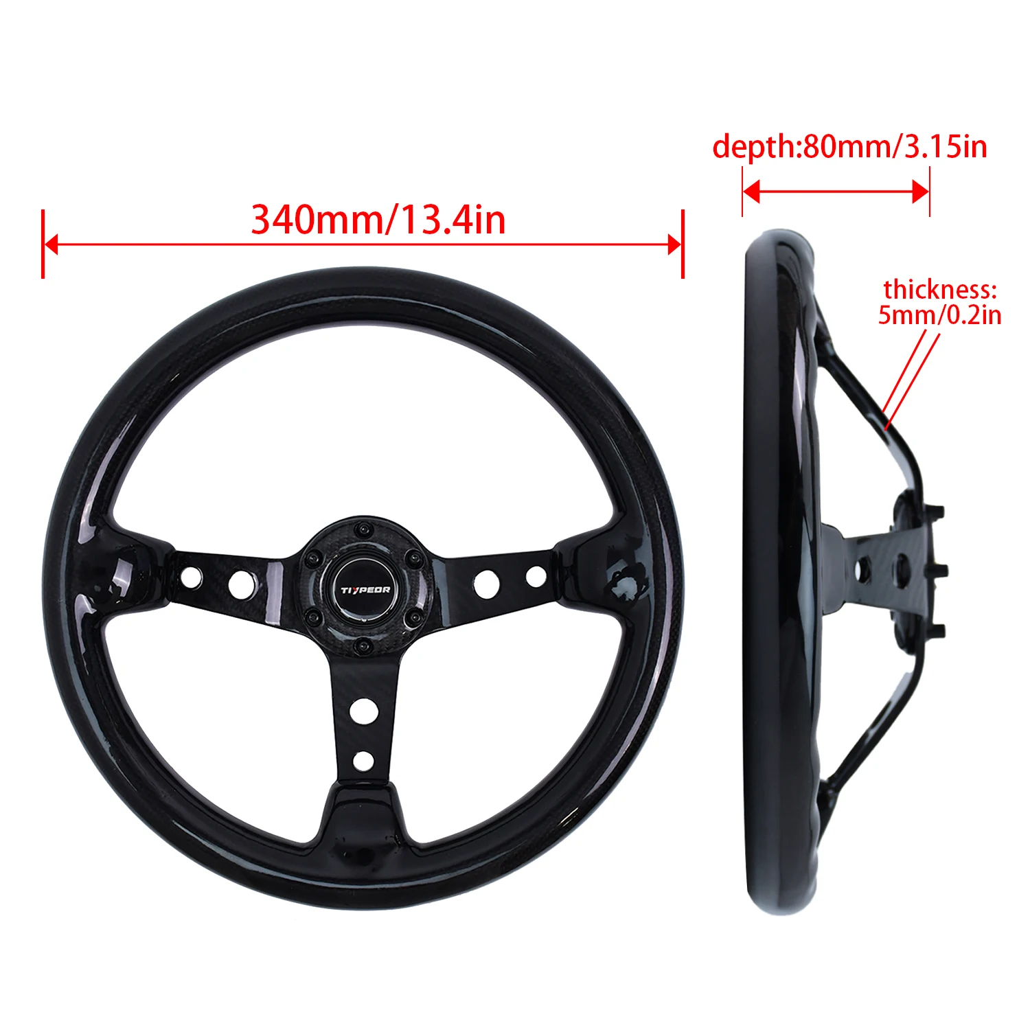 TIYPEOR Universal High Quality Customized True Carbon Fiber 350mm Deep Wheel Modified Steering Wheel