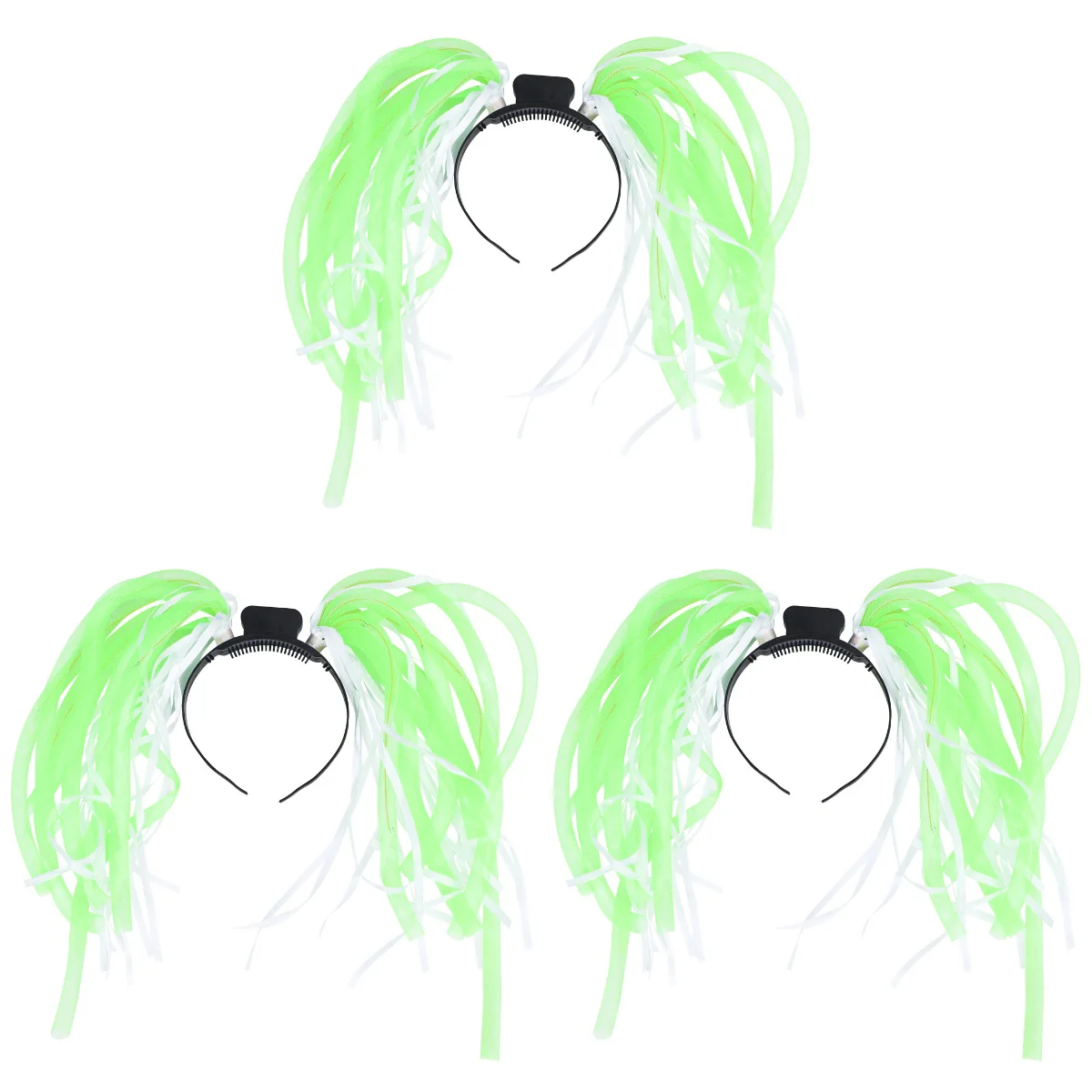 

3 pcs Halloween Luminous Tube Head Band Flashing Headband Luminous Tube Pigtail Green (Ribbon for Random Color)