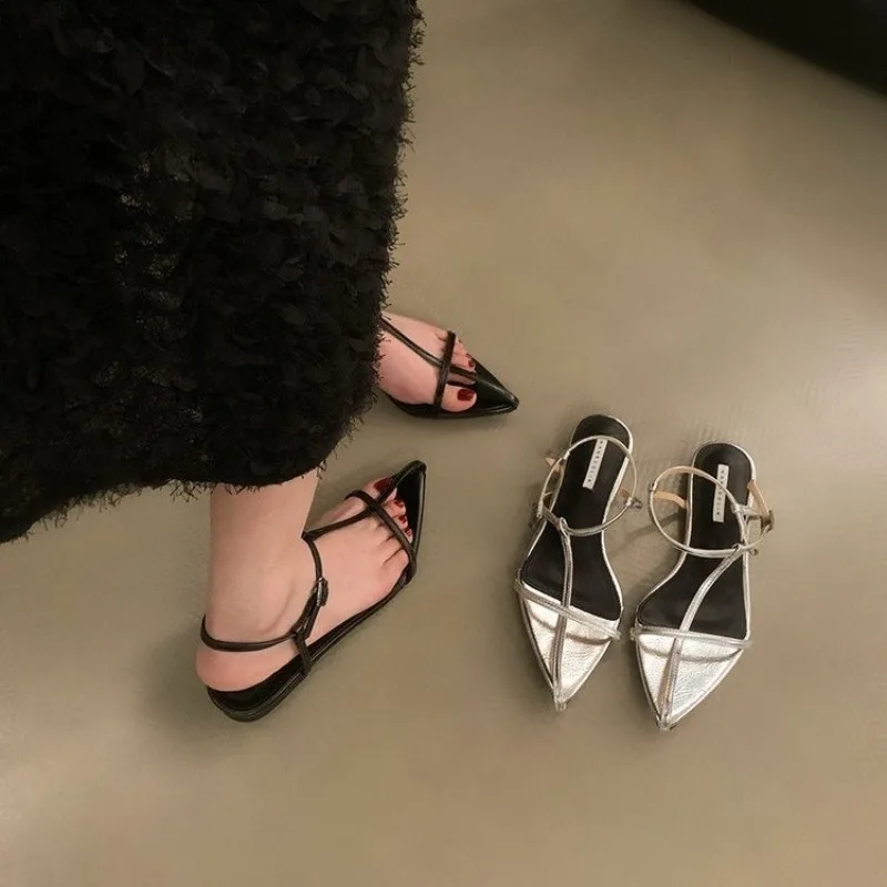 Hot Sale Shoes Female 2024 New Korean Style Fashionable Pointed Toe Women\'s Sandals Summer Simple Thin Strap Slingback Sandals