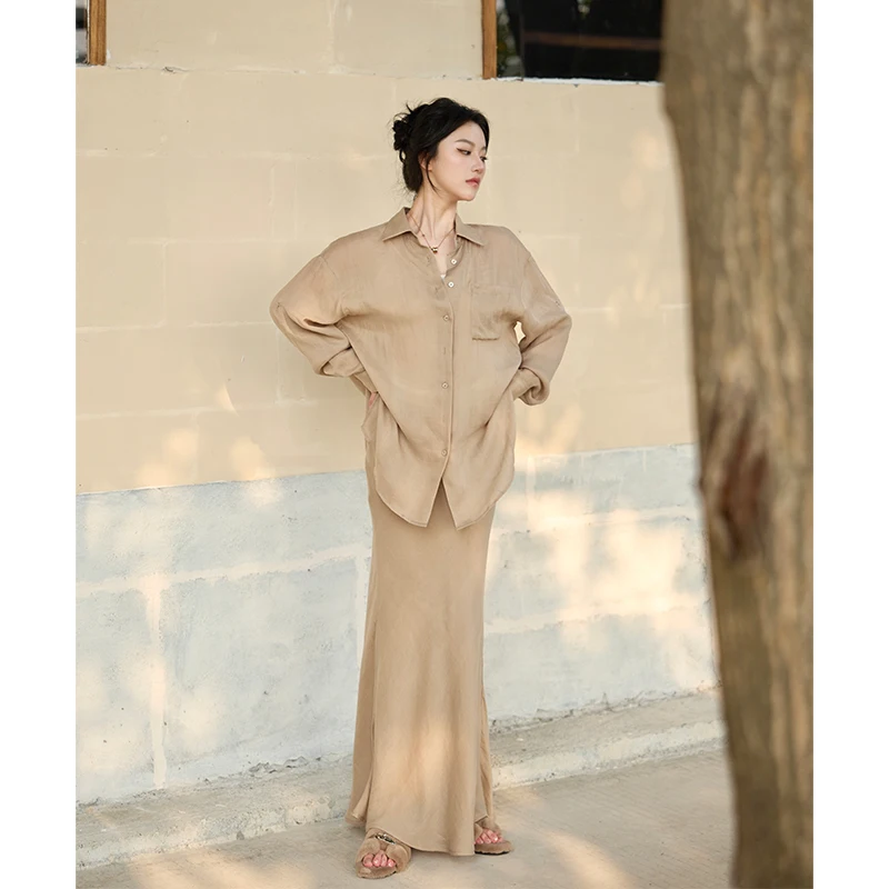 

Модный женский комплект SerioLudere: свободная юбка-клеш и кофейный топ оверсайз