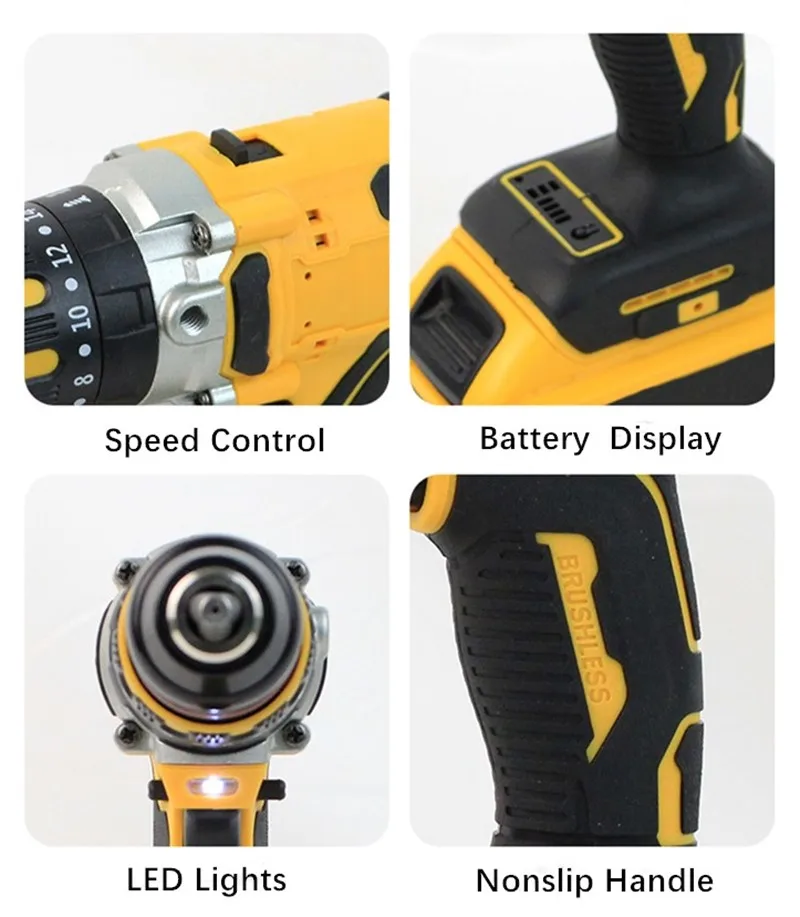 Brushless  Cordless Impact Hammer Drill Screwdriver  13MM 20+3 Chuck Power Tools For Dewalt 18V Battery (without battery)