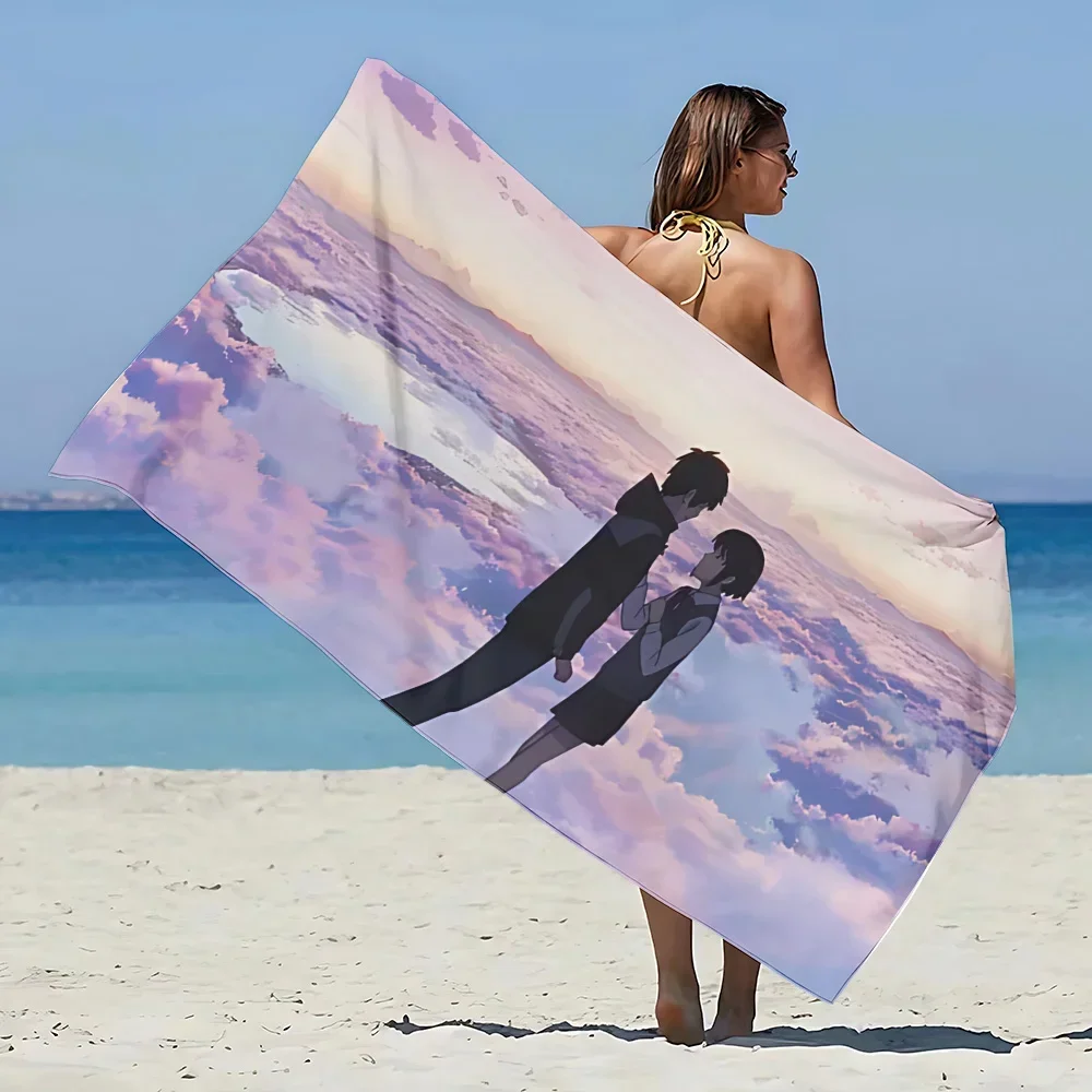 Japan Anime Your Name Self-adhesive Beach Towel Microfiber Sand Free Quick Dry Soft Sandproof Pool Towels Gift for Women Travel