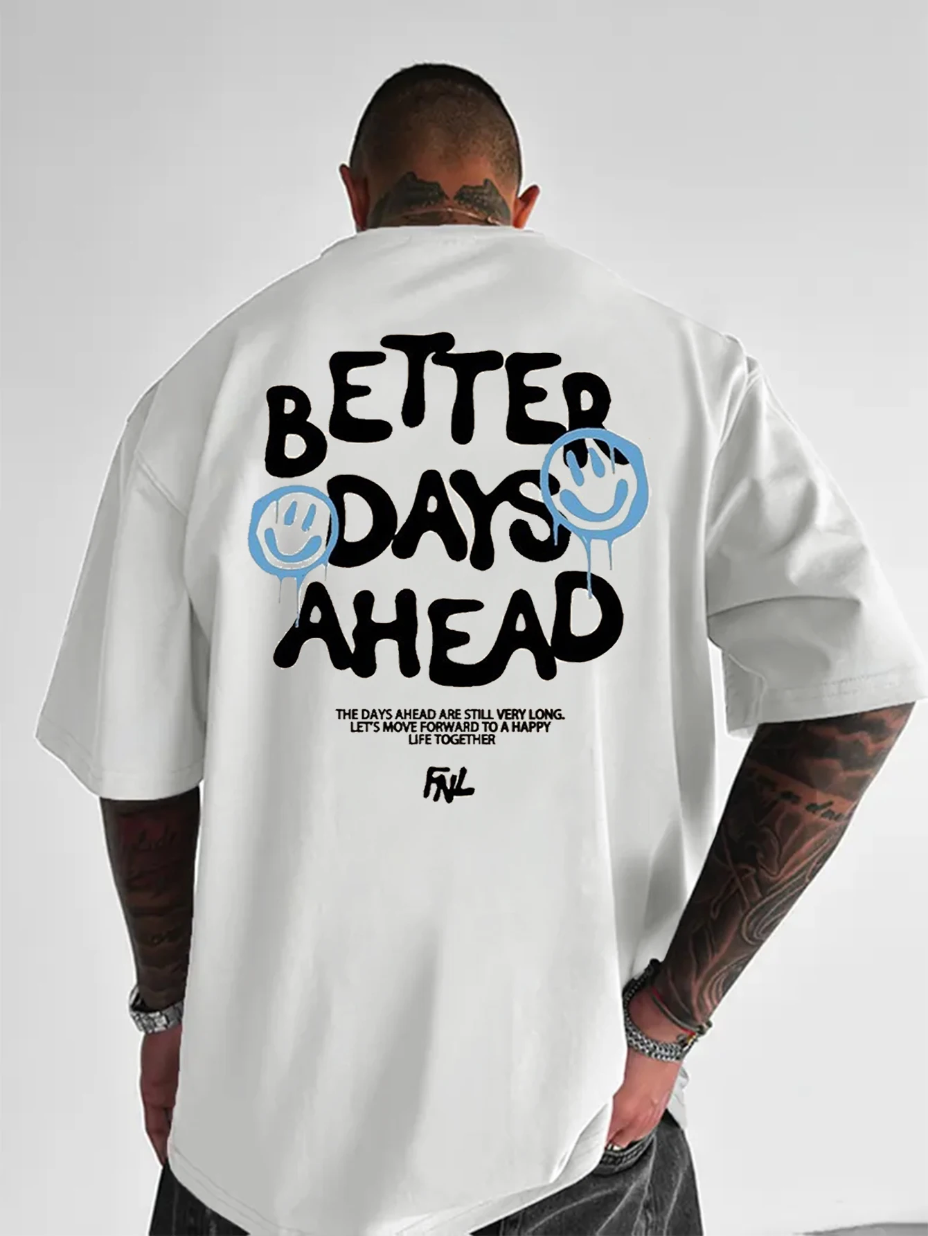 Men Oversized Crew Neck Short Sleeve T-Shirt Better Days Ahead Drip Smiley Graphic Back Print Casual Summer Streetwear Tee