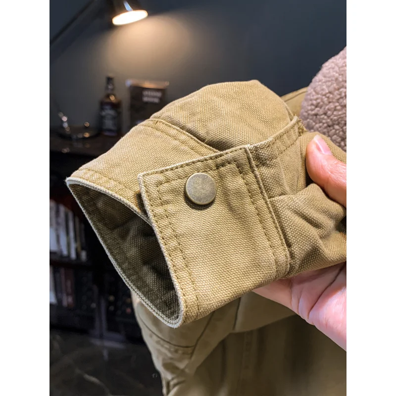 

Повседневная куртка цвета хаки с меховым воротником, мужская толстая зимняя теплая куртка с добавлением флиса, модная толстая мужская одежда