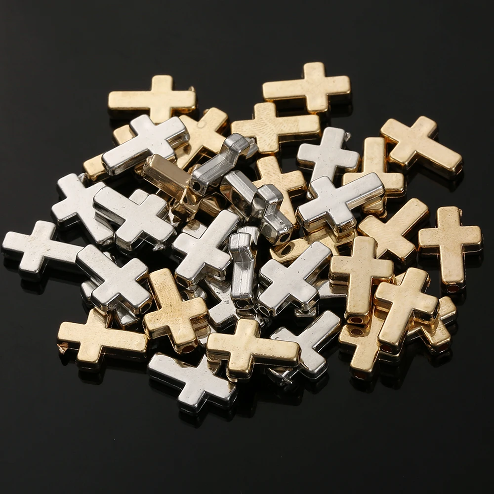 100Pcs/lot 9*13mm Lucky Cross CCB Beads Gold Silver Color Beads for Jewelry Making Necklace Bracelet Finding