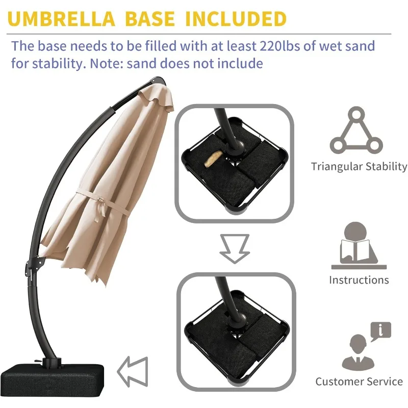 11ft Offset Cantilever Patio Umbrella with Base Included, Large Round Aluminum Outdoor Umbrella, 360° Rotation ,Beige