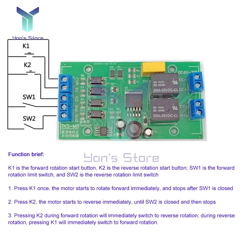 DC 5V 12V 24V DC Motor Forward and Reverse Controller 20A High Current with Limit Relay Driver Lifting Control Board