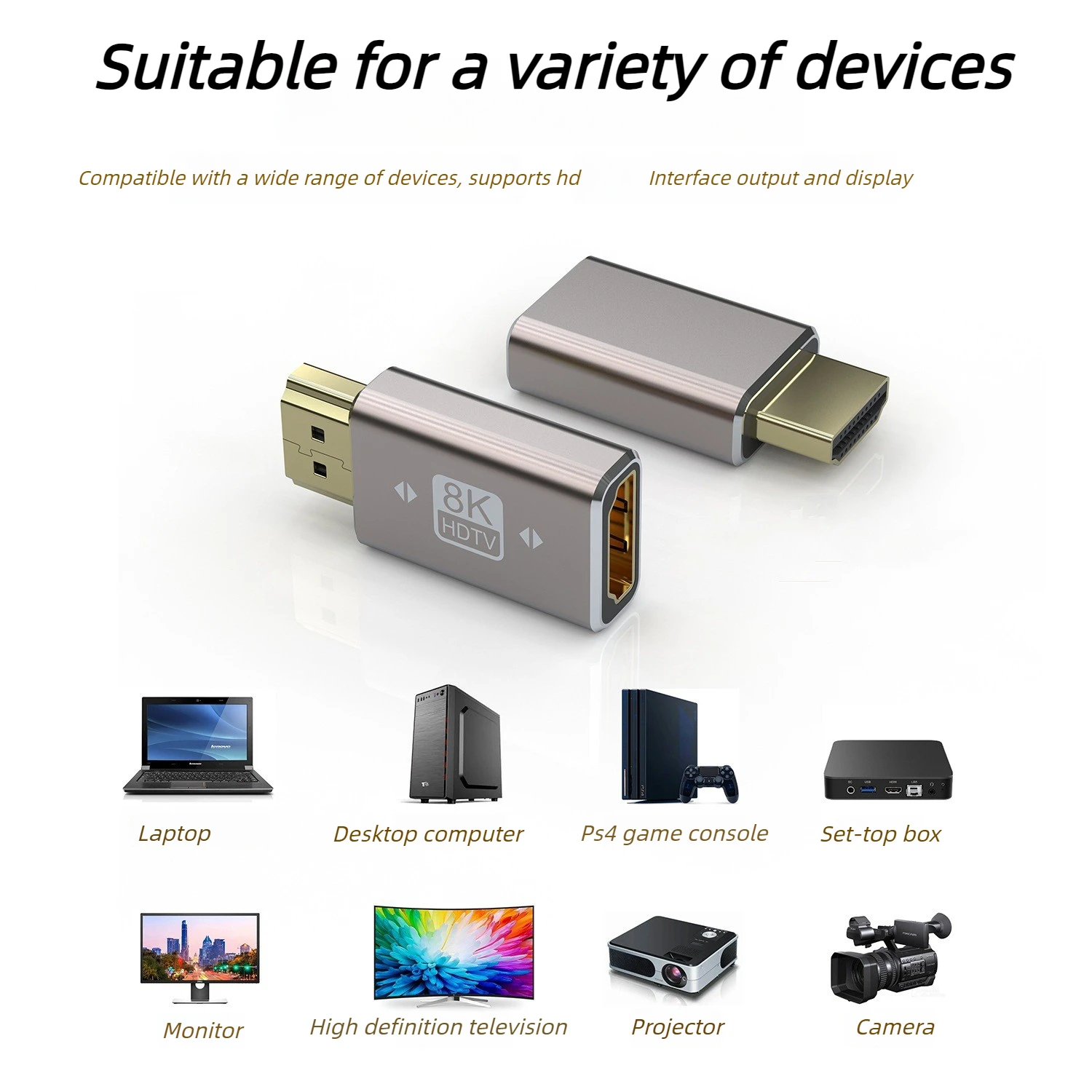 HDMI 90 and 270 Degree Adapter，HDMI 2.1 8K@60hz 2.0 4K@120hz 2K Right Angle HDMI  L Adapter for HDTV PS4 PS5 Lapto