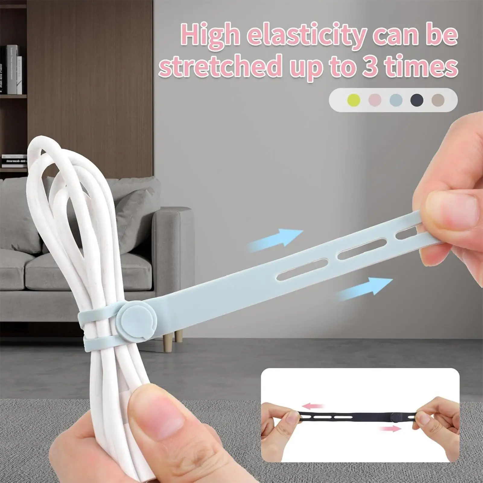 Silicone Cord Ties 10Pcs Reusable Cable Organizer Wraps for Charging Cable Headphone Earbuds Electronics Desk Storage Management