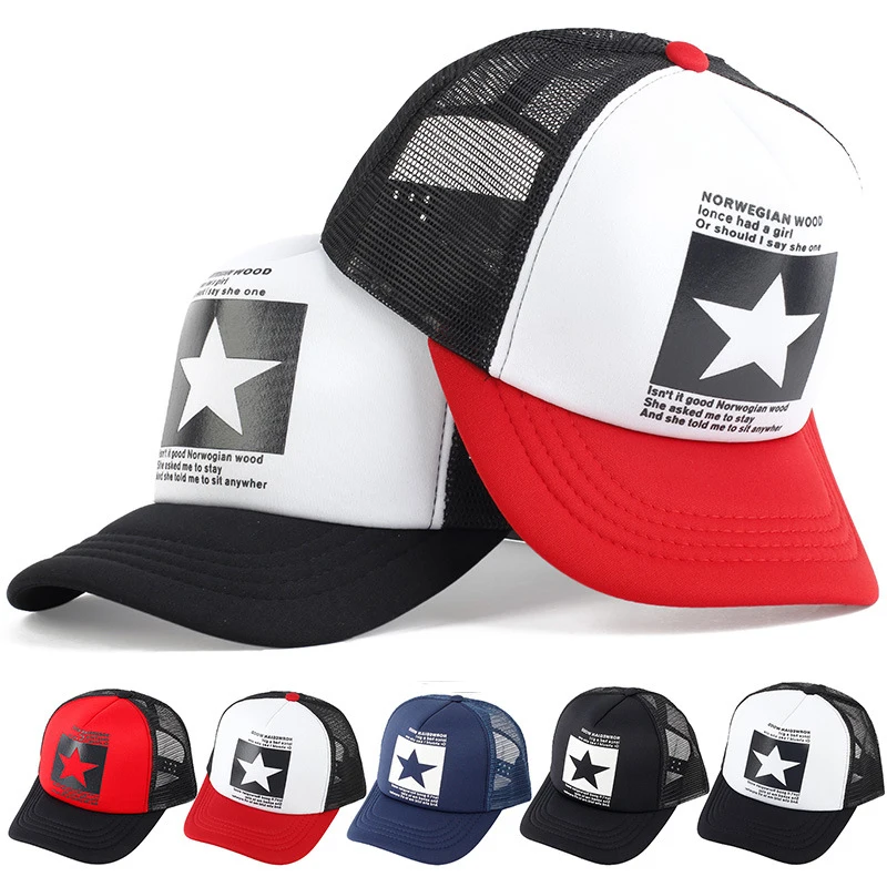 Bonés de beisebol em malha para homens e mulheres, chapéu snapback estrela respirável, chapéu do camionista esporte ao ar livre, moda verão, drop