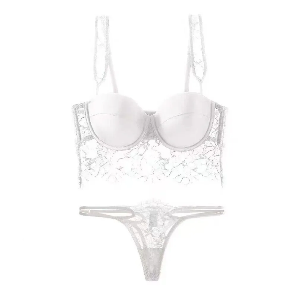 セクシーな Women Chic Lace Lingerie 2‑Pcs Set Soft Underwire Deep U‑Back Thin Cup Push‑Up Summer Breathable Intimate Underwear  S-XL