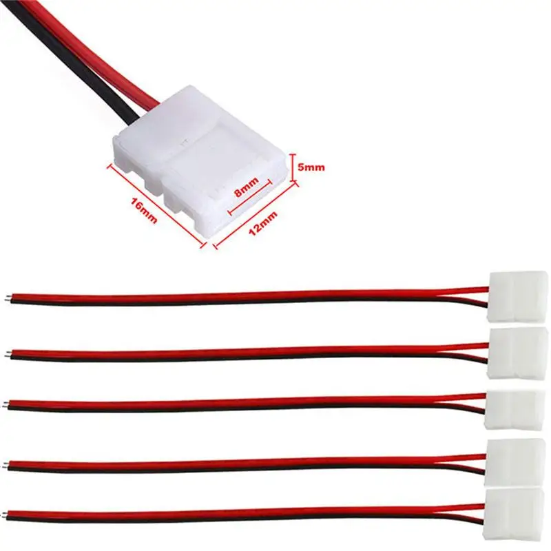 

100Pcs 2Pin LED Welding Free Light Strip Wire 8mm Snap On Quick Connect Wire Light Strip Welding Free Joint Single Head Wire