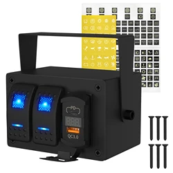 DaierTek 3 Gang Rocker Switch Box 12V SPST ON Off Waterproof Switch PD Type C and QC 3.0 USB Charger Voltmeter DIY Stickers