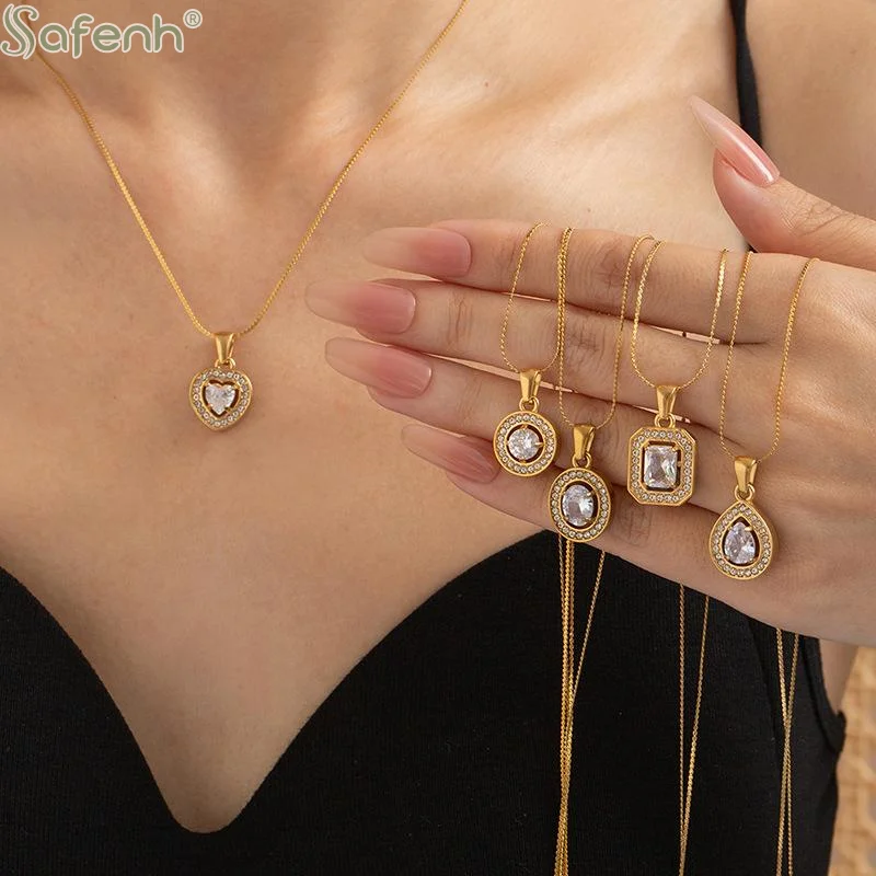 1Pcs Gold Plated Pendant Necklaces With Sparkling Cubic Zirconia Hypoallergenic For Daily Wear Parties Anniversary Gifting