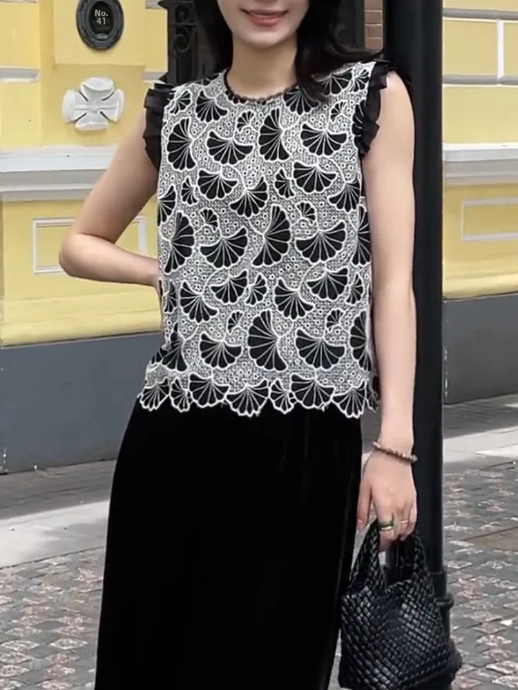 

Korean Style Lace Splice Summer New Fashion plus Size Slimming Versatile Top Short Sleeve round Neck Regular Length Color