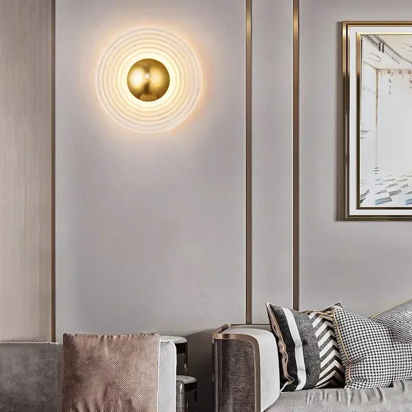 TechHPModern Living Room Glass Wall Lamp Nordic Luxury Circular Night Lamp Study Bedroom Wall Lamp