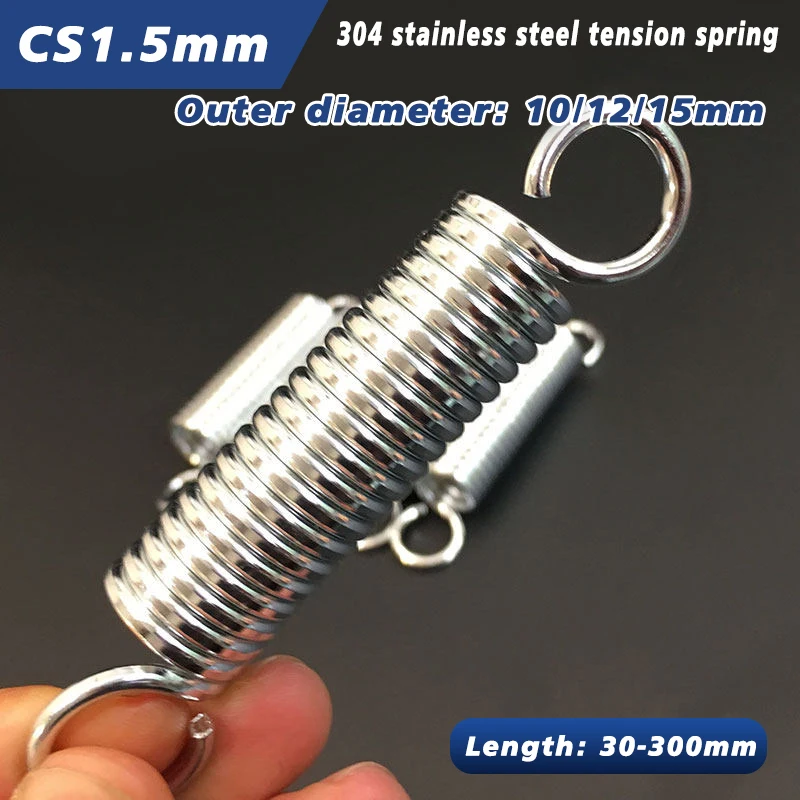 304 Wire Diameter 1.5mm Stainless Steel Open hook Close hook Tension Spring Pullback Spring Coil Extension Spring Draught Spring