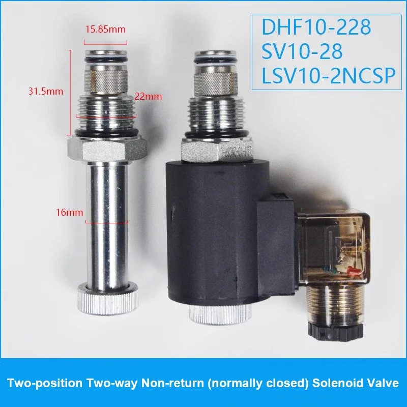 

2-position 2-way Threaded Cartridge Solenoid Valve Bi-directional Normally Closed DHF10-228 SV10-28 2NCSP AC220V DC24V DC12V