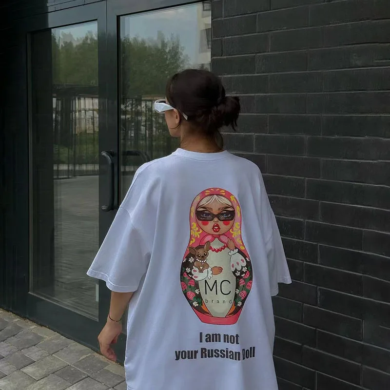 Funny Graphic Tees Oversized Summer O Neck Casual Streetwear T Shirt Women Black Short Sleeve Top Long Chic Basic Clothes