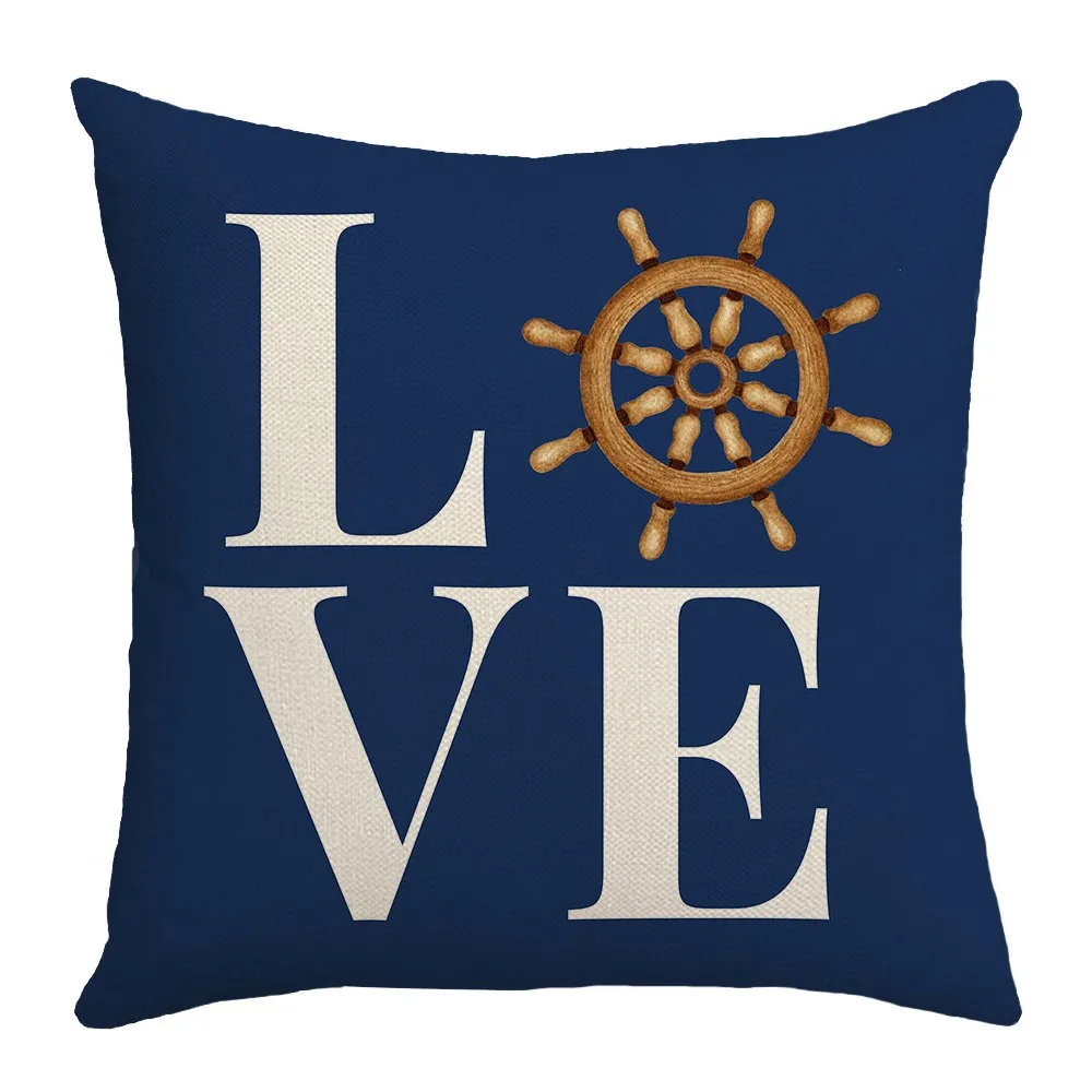 Marine Summer Style Cushion Cover 45x45cm Linen Pillowcases Boat anchor Drift Bottle Letters Throw Pillow Case Blue Pillow Cover