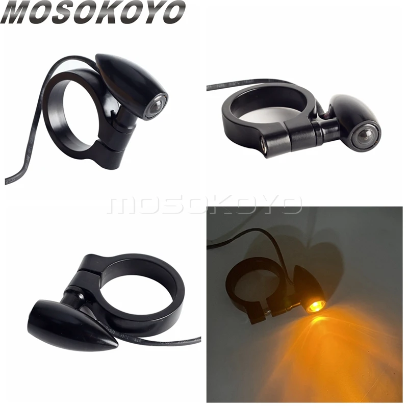 Motorcycle Front LED Turn Signal Light 41mm Fork Universal for Cafe Racer Chopper Bobber Scrambler Street Bike Signals Flasher