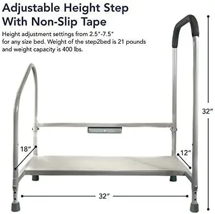 Bed Rails For Elderly with Adjustable Height Bed Step Stool & LED Light for Fall Prevention - Portable Medical Step Stool comes