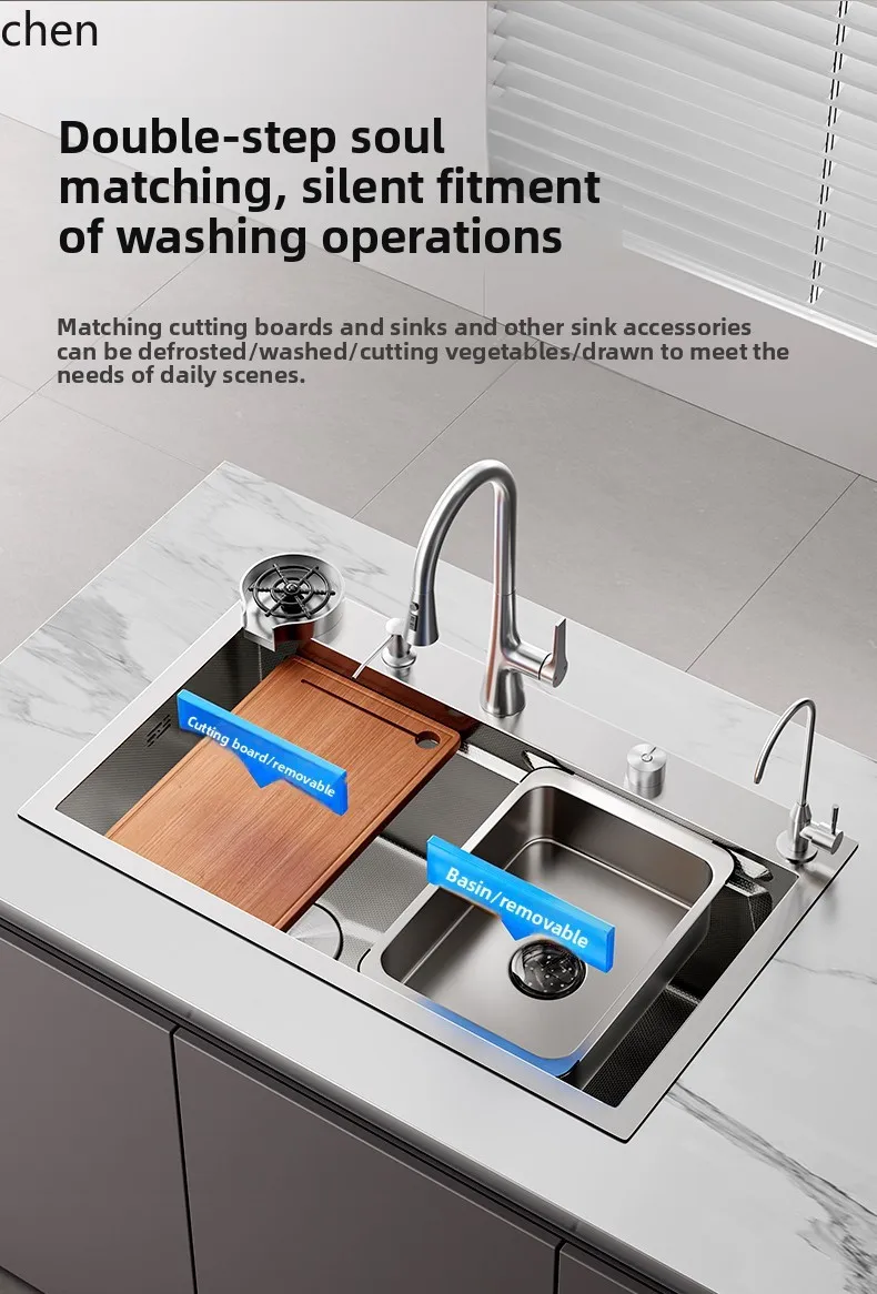 

ZML Kitchen Sink Large Single Bowl Stainless Steel Handmade Sink Household Water Basin Dishwashing Sink