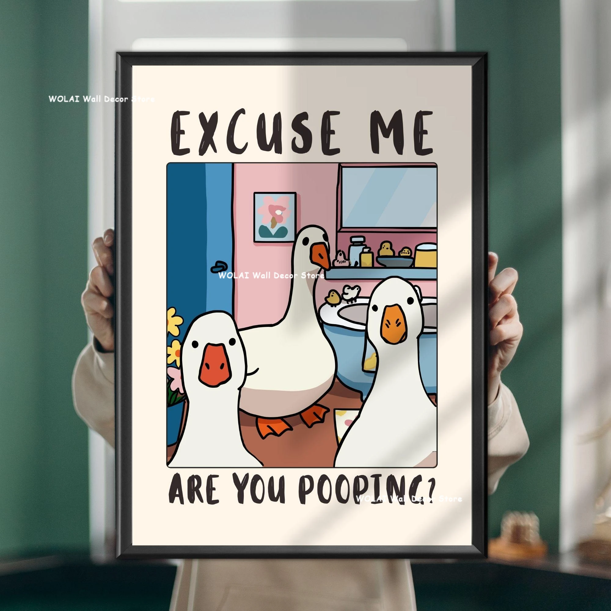 Funny Goose Poster Sorry Are You Defecating? Bathroom Canvas Painting Cool People Work Here Cat Wall Print for Office Home Decor