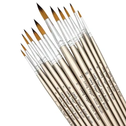 Professional Paint Brushes Set, Round Pointed Tip, Nylon Cabelo, Artista Escova para Acrílico, Aquarela, Pintura A Óleo, Pintura Corporal, 12Pcs