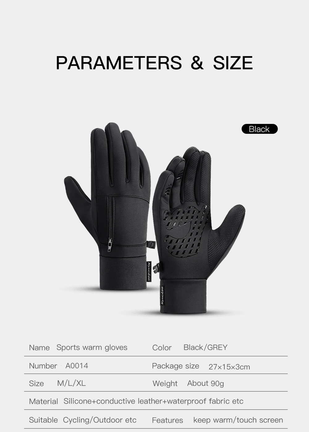 1 Pairs Winter Gloves Mens Touchscreen Non-Slip Unisex Waterproof Windproof Warm Cycling Cold Gloves Fashion Zipper Sports Glove