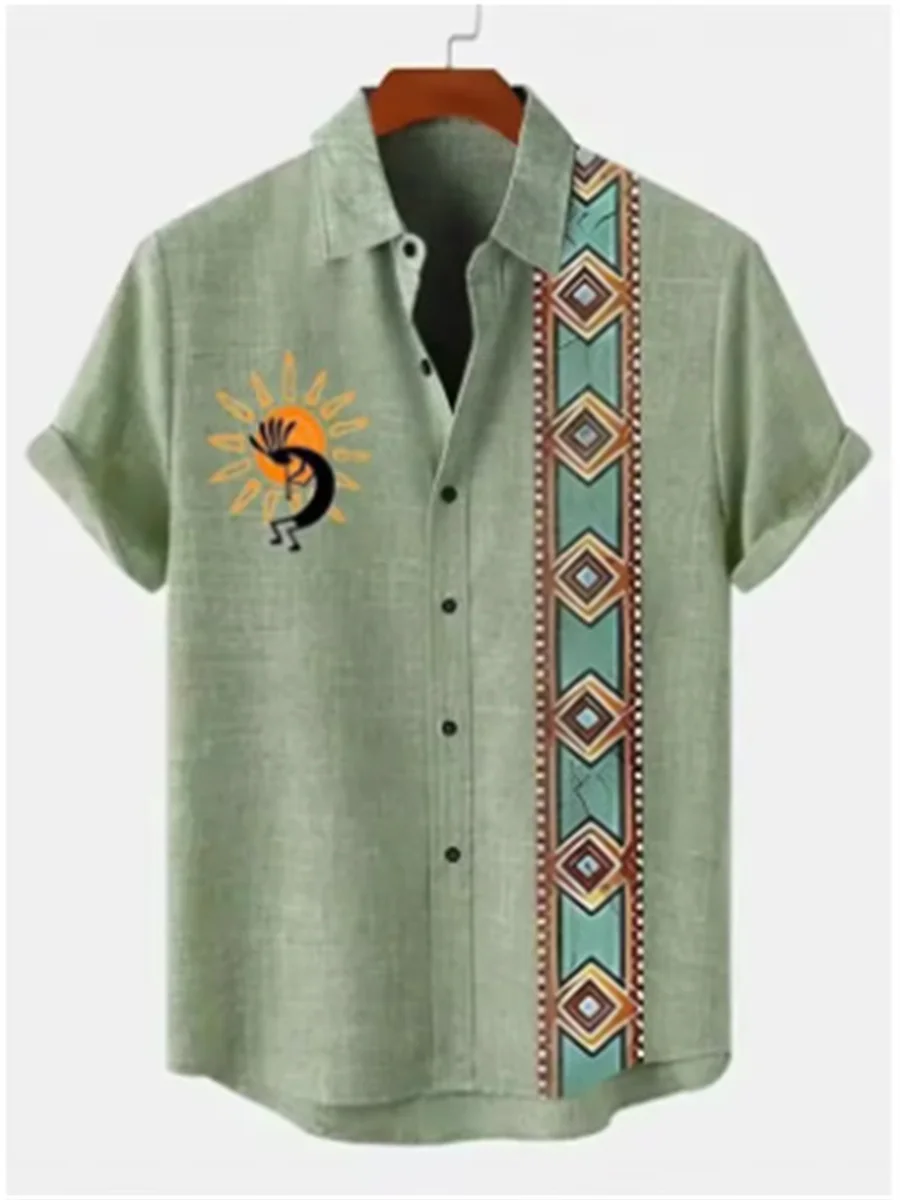 New summer fashion casual retro simple shirt 3D printing linen men and women street short-sleeved shirt tops