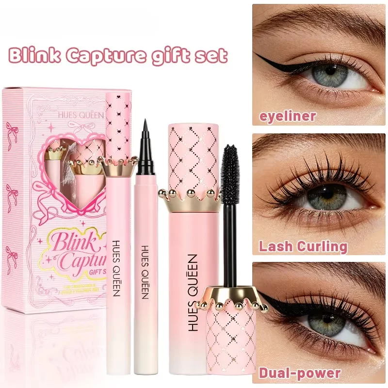 2Pcs Gift Set Eye Makeup Kit, Waterproof Black Eyeliner & Curling Mascara, Long Lasting & Smudge Proof Cosmetics