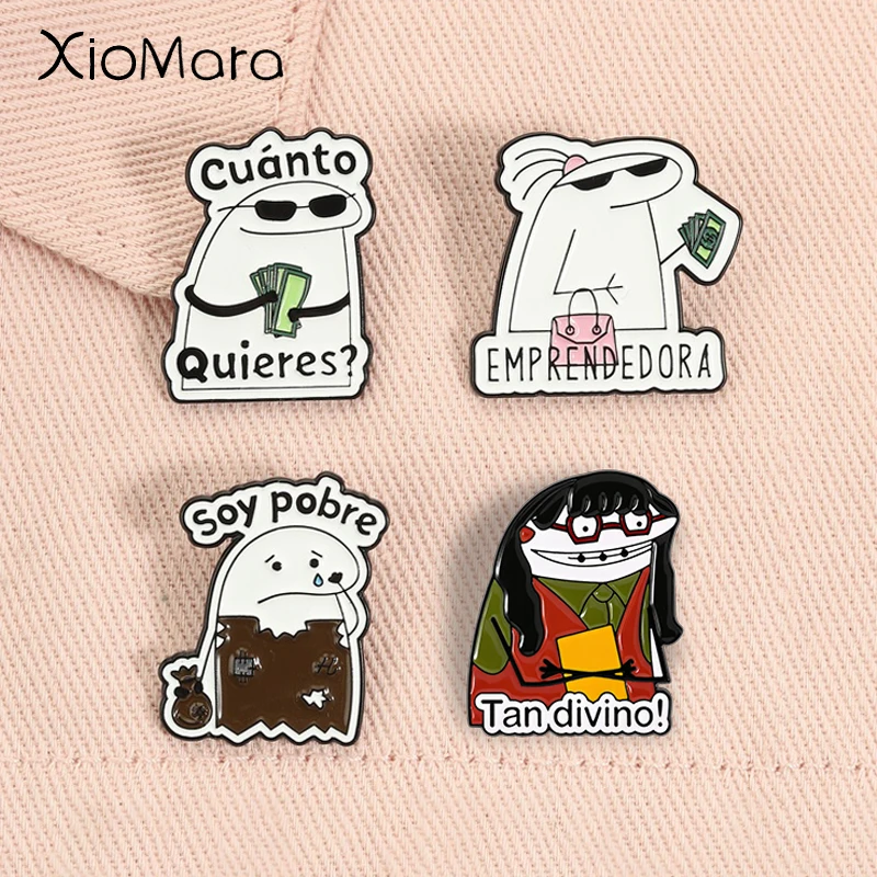 Divertidos broches de esmalte con memes de Flork, billetes de dólar, citas en español, ¿Cuánto quieres?, joyería para la solapa, regalos para amigos